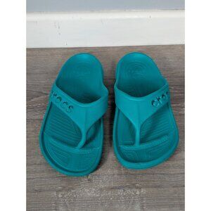 Crocs Womens 11 Mens 9 Flip Flip Sandals Baya II Teal Rubber Slip On The Thong